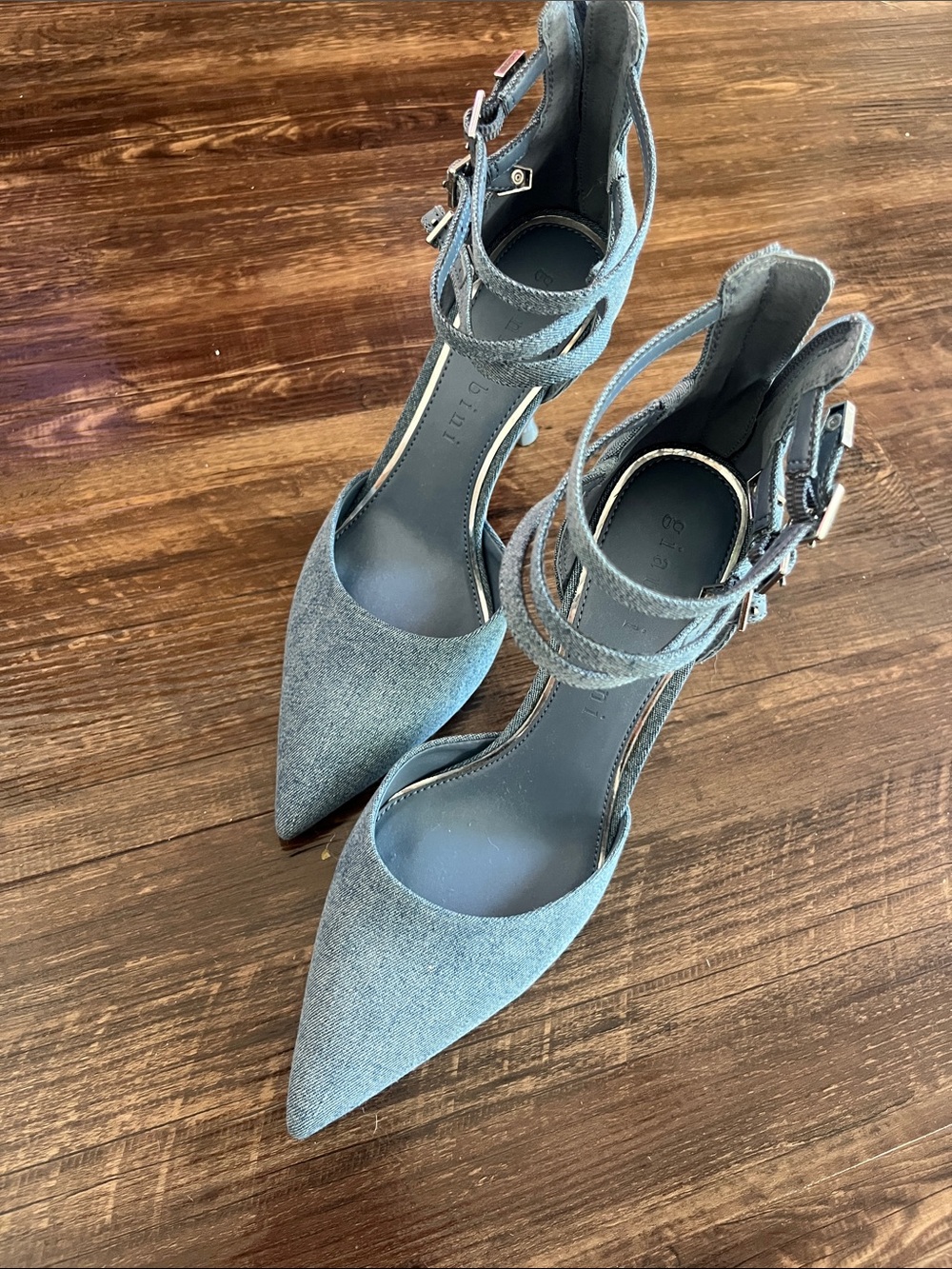 Gianni Bini Light Blue Denim Pointed-Toe Triple Ankle-Strap Heels 9M